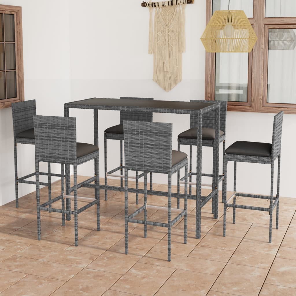 Vetonek Set muebles bar jardín 7 piezas y cojines ratán sintético gris