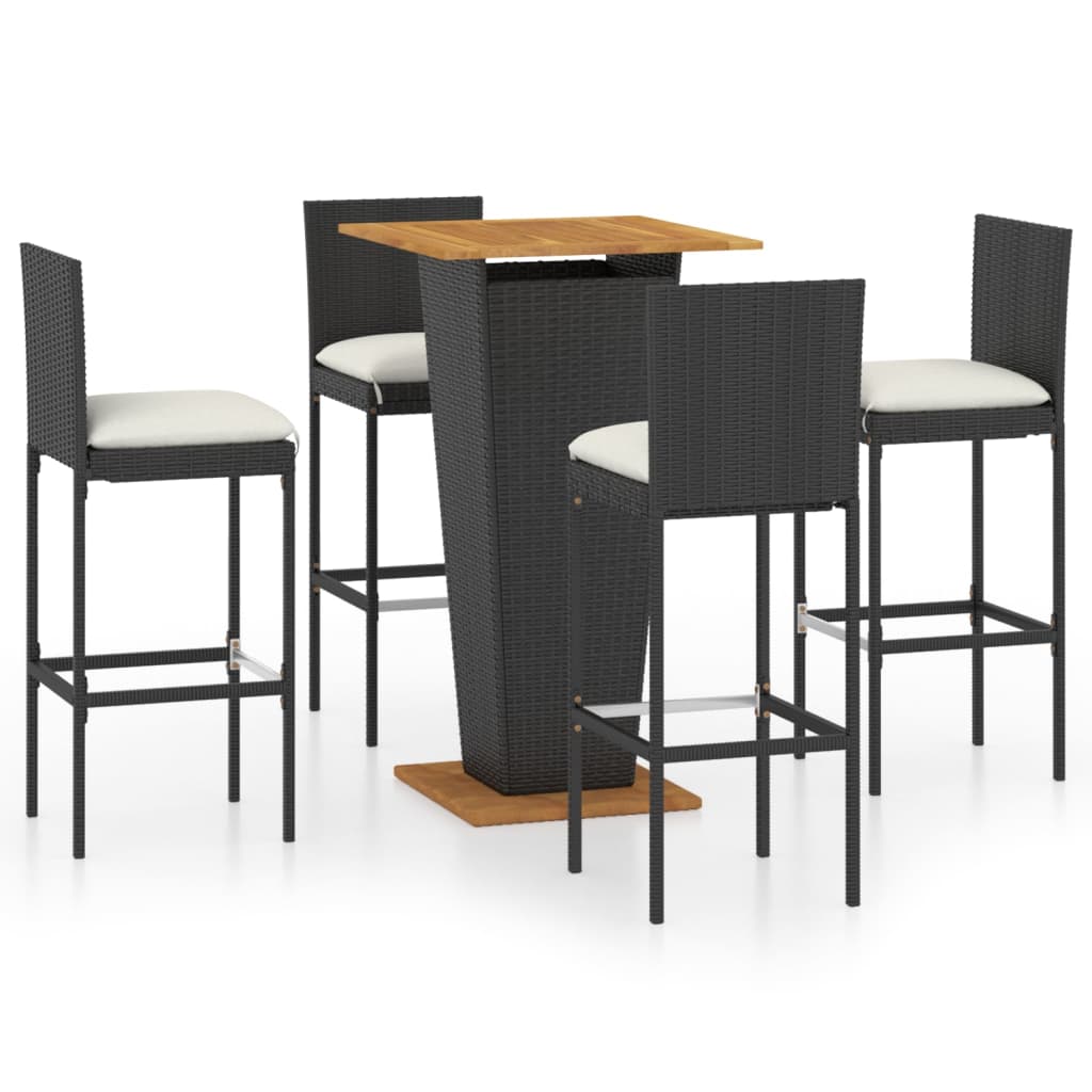 Set de muebles de bar de jardín 5 pzas y cojines ratán PE negro vidaXL