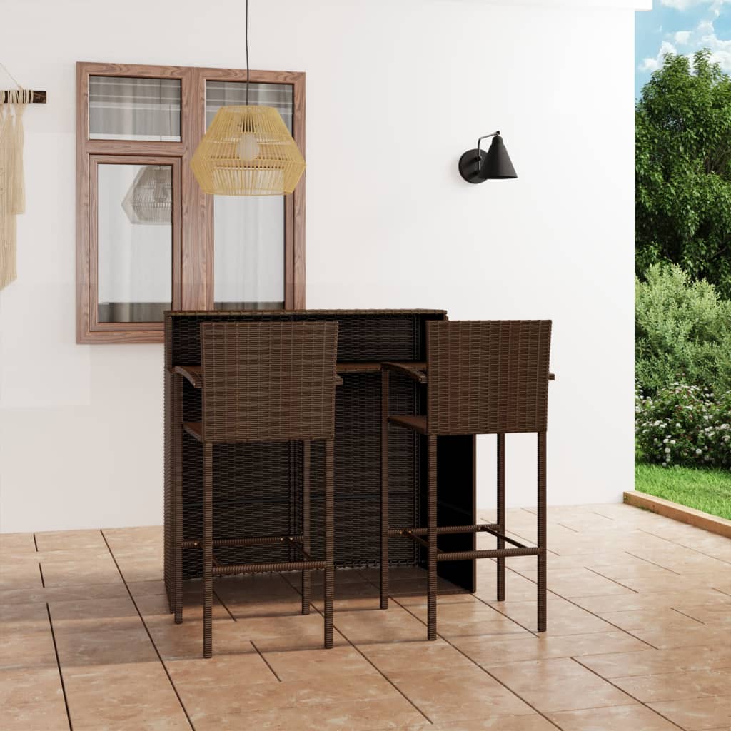 Vetonek Set de muebles de bar para jardín 3 piezas marrón