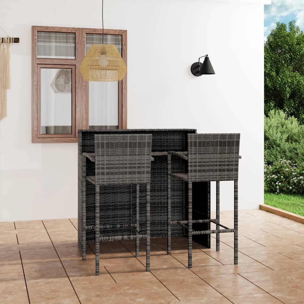 Vetonek Set de muebles de bar de jardín 3 piezas gris