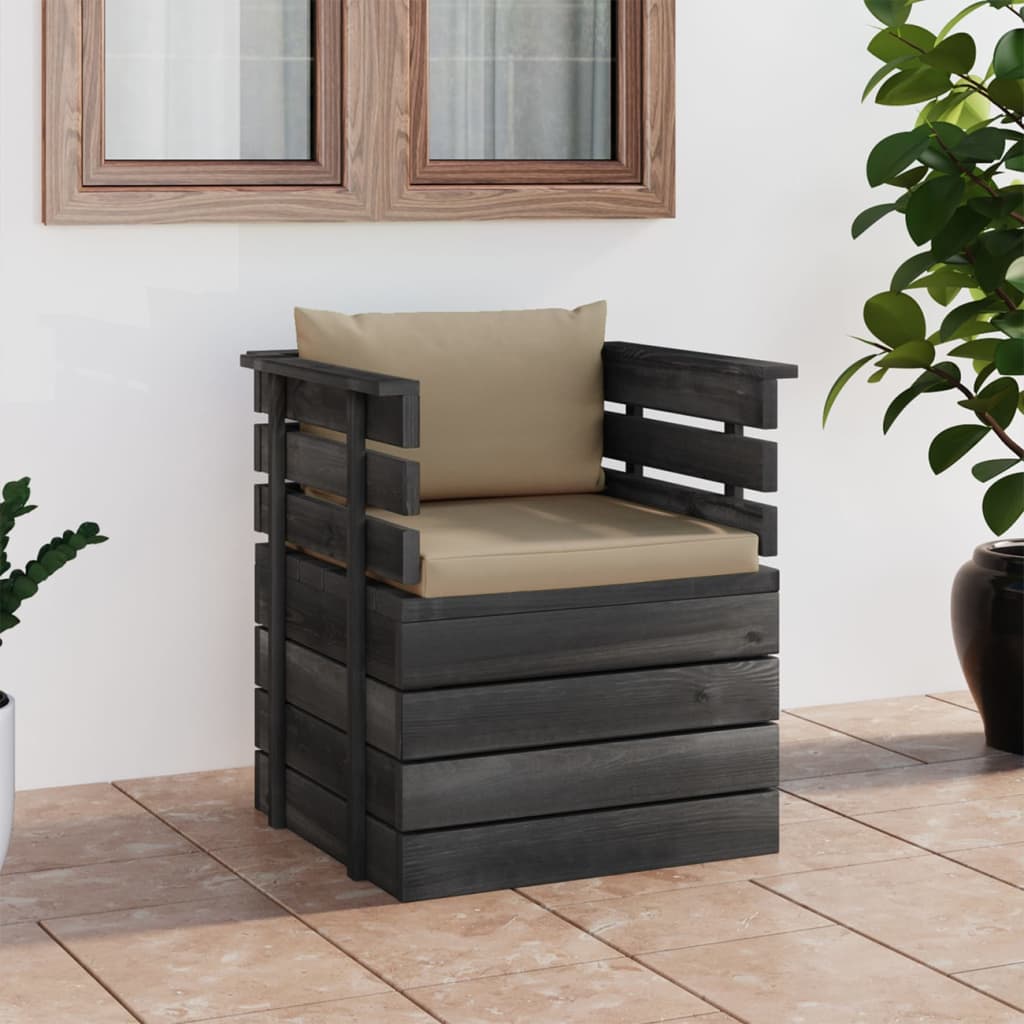 Vetonek Sillón de jardín con cojines madera de pino