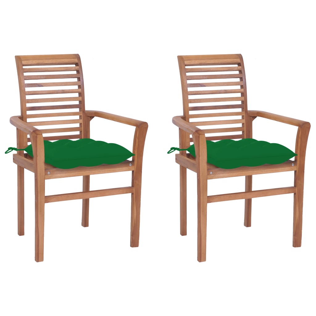 Sillas de comedor 2 uds madera maciza de teca con cojines verde