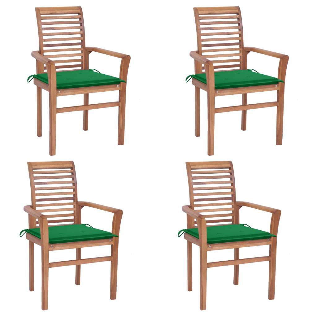 Sillas de comedor 4 uds madera maciza de teca con cojines verde