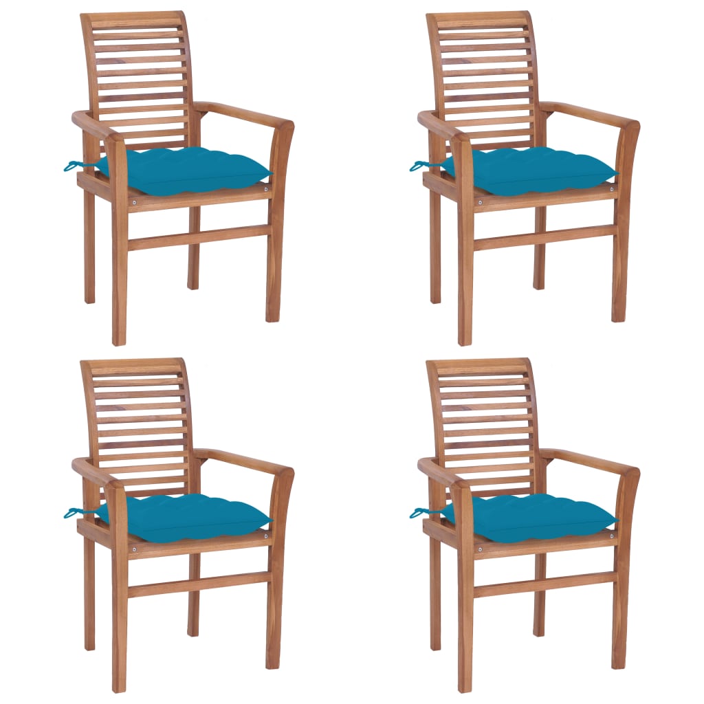 Sillas de comedor 4 uds madera de teca con cojines azul claro