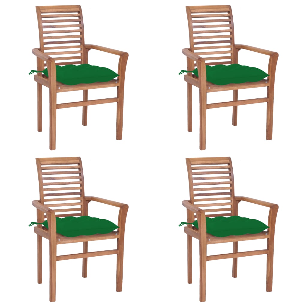 Sillas de comedor 4 uds madera maciza de teca con cojines verde