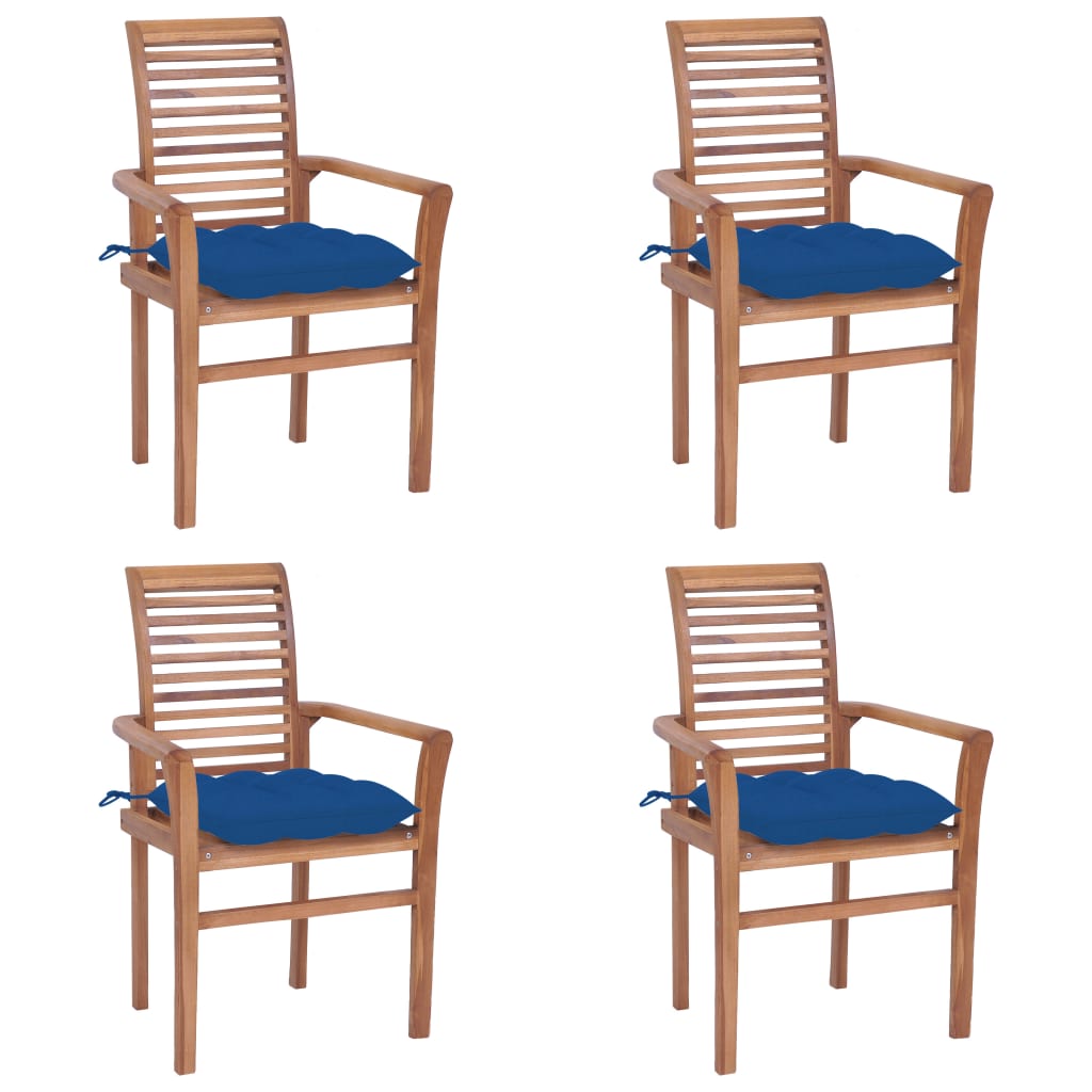 Sillas de comedor 4 uds madera maciza teca con cojines azules