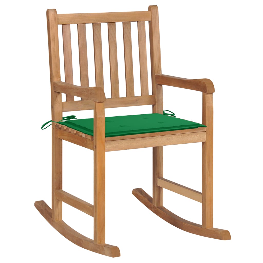 Vetonek Silla mecedora de madera maciza de teca con cojín verde