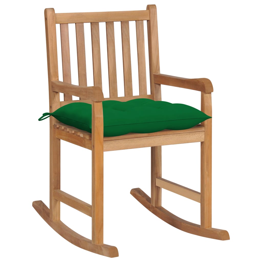 Vetonek Silla mecedora de madera maciza de teca con cojín verde