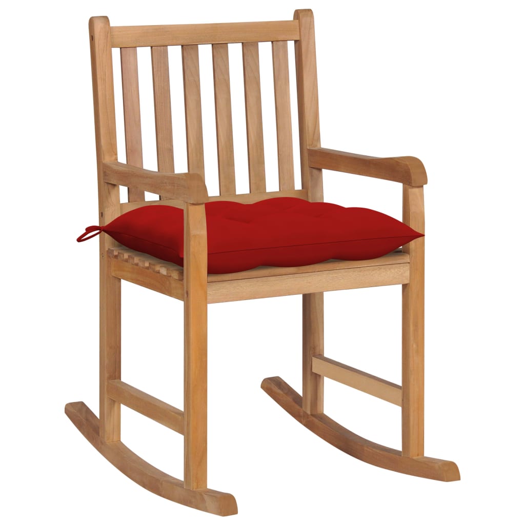 Vetonek Silla mecedora de madera maciza de teca con cojín rojo