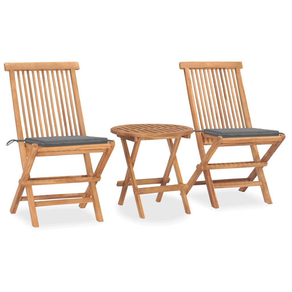 Vetonek Set comedor de jardín plegable 3 piezas madera de teca cojines