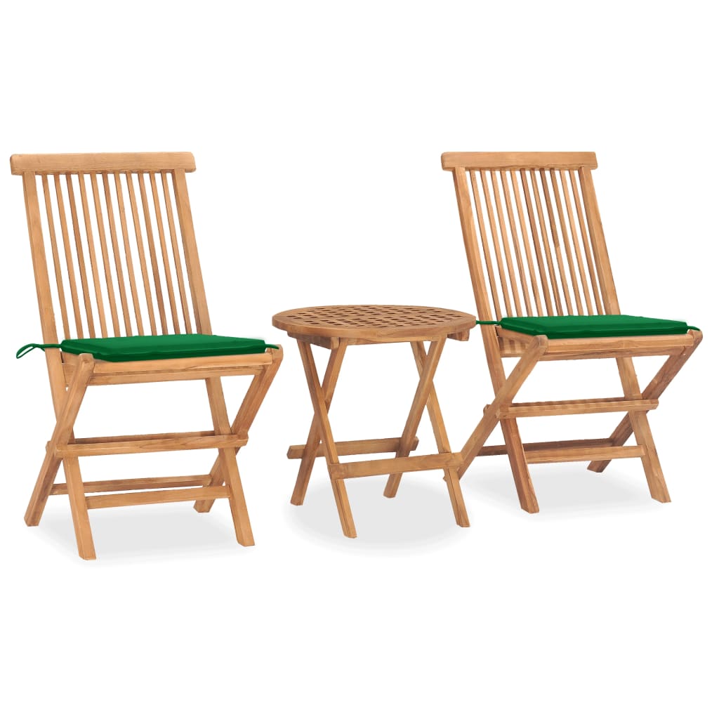 Vetonek Set comedor de jardín plegable 3 piezas madera de teca cojines