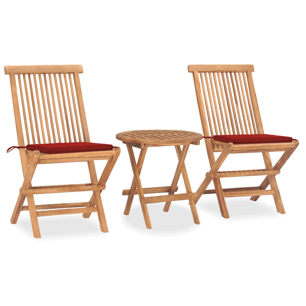 Vetonek Set comedor de jardín plegable 3 piezas madera de teca cojines