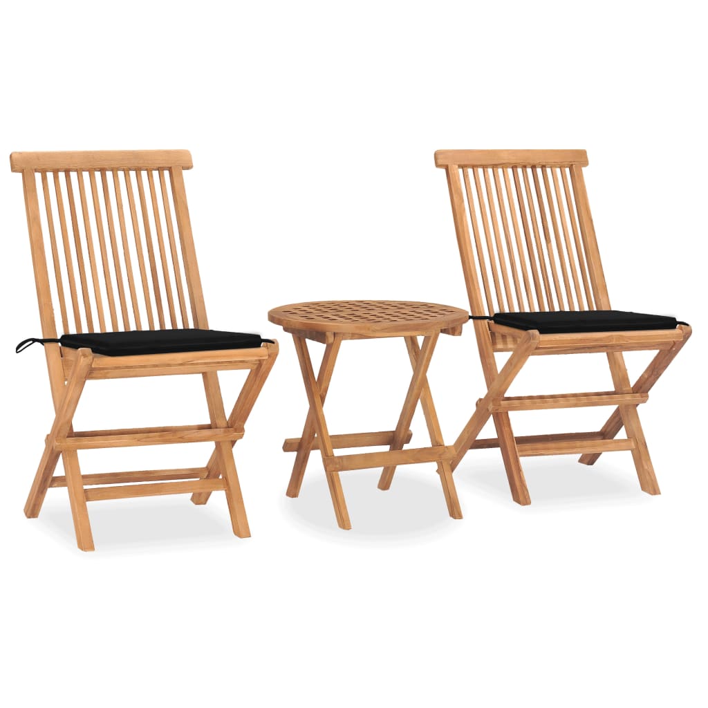 Vetonek Set comedor de jardín plegable 3 piezas madera de teca cojines