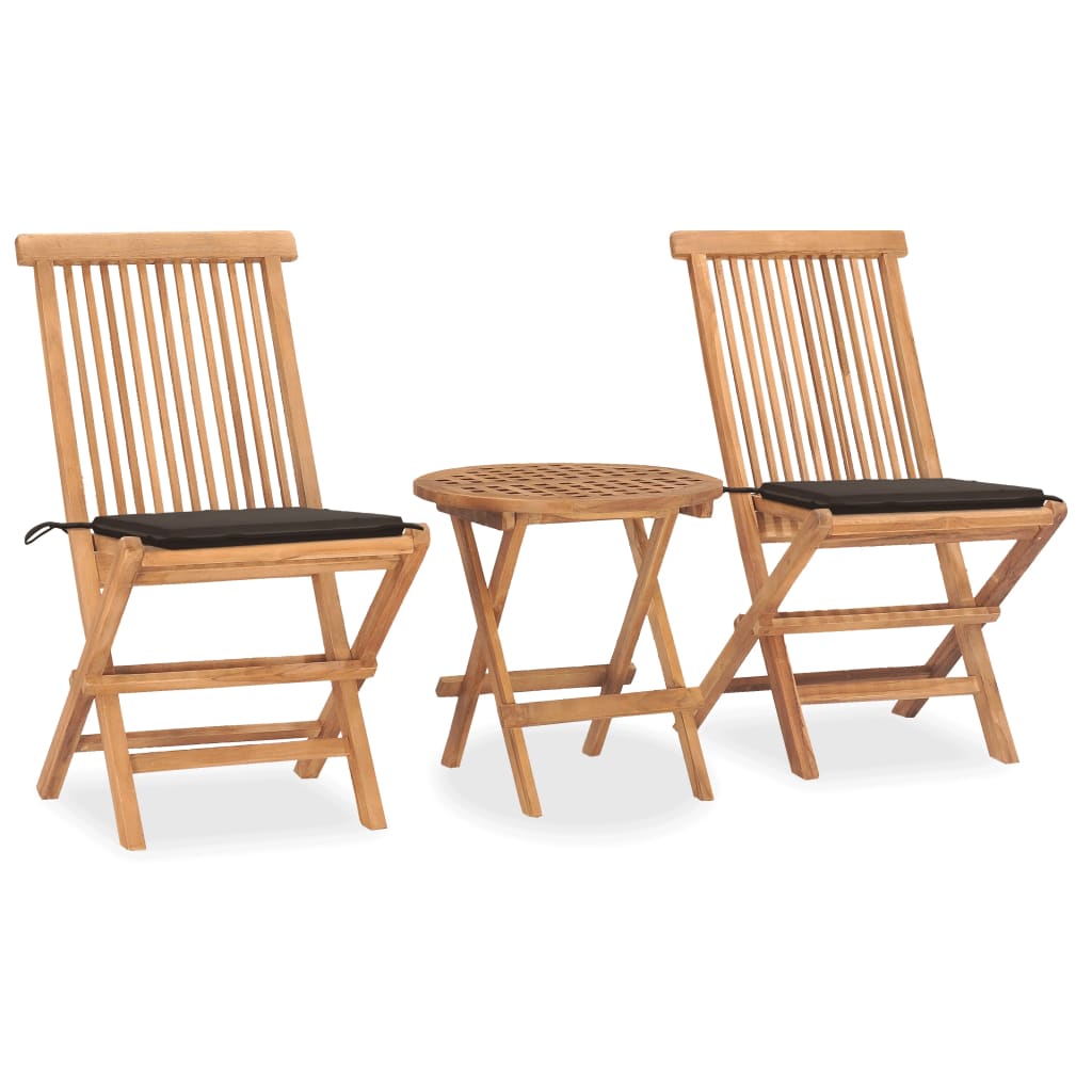 Vetonek Set comedor de jardín plegable 3 piezas madera de teca cojines