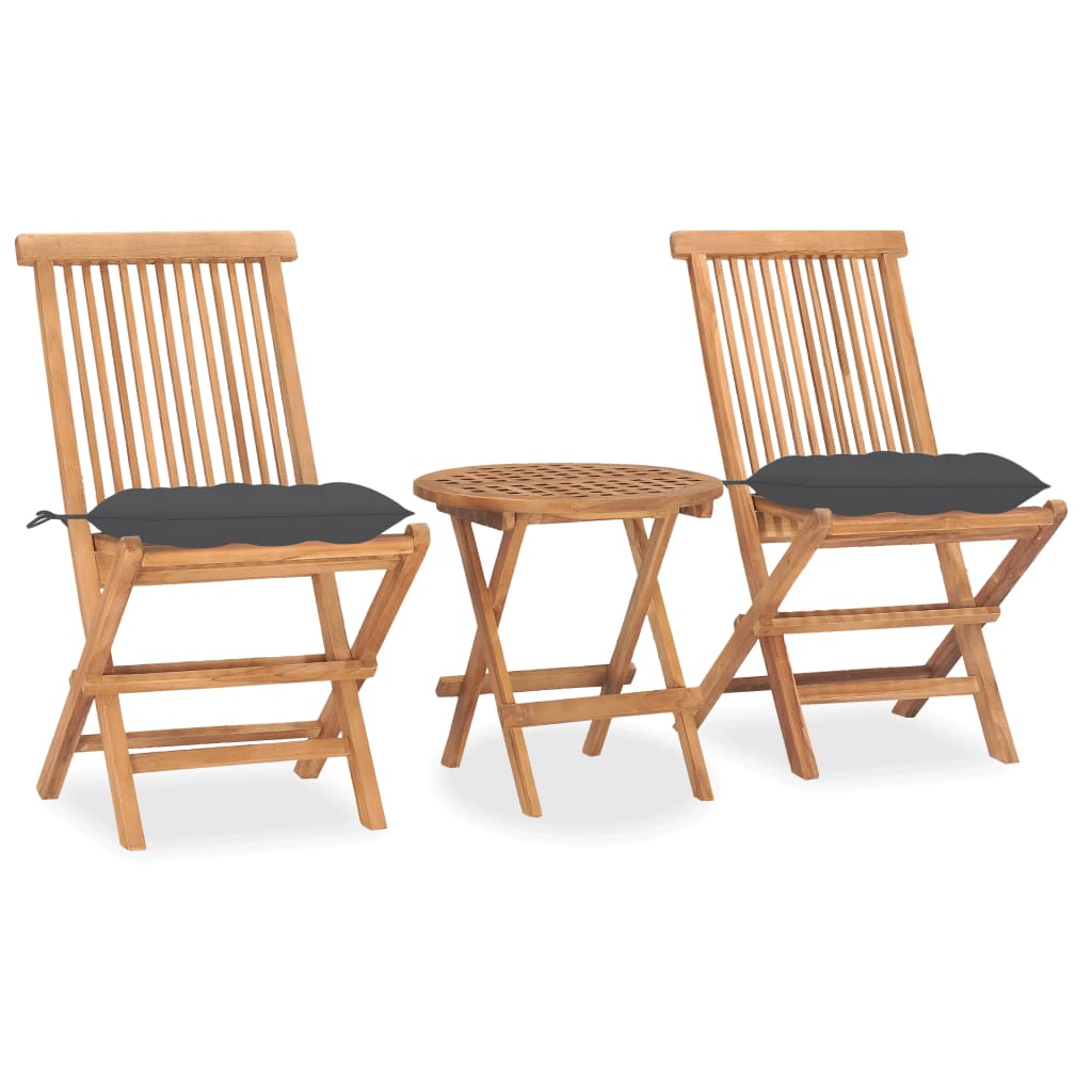 Vetonek Set comedor de jardín plegable 3 piezas madera de teca cojines