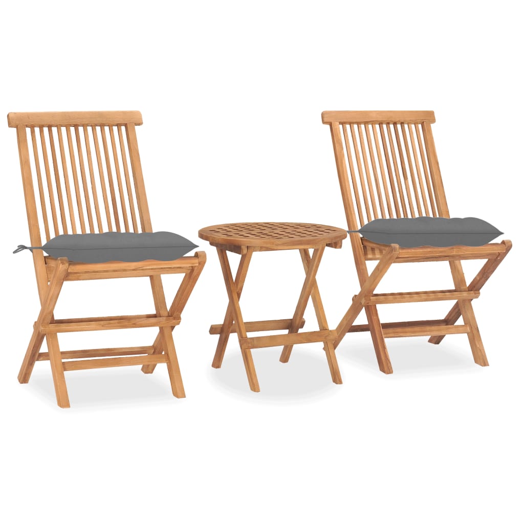 Vetonek Set comedor de jardín plegable 3 piezas madera de teca cojines