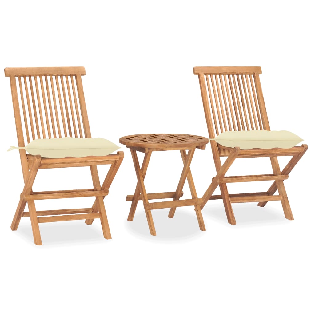 Vetonek Set comedor de jardín plegable 3 piezas madera de teca cojines