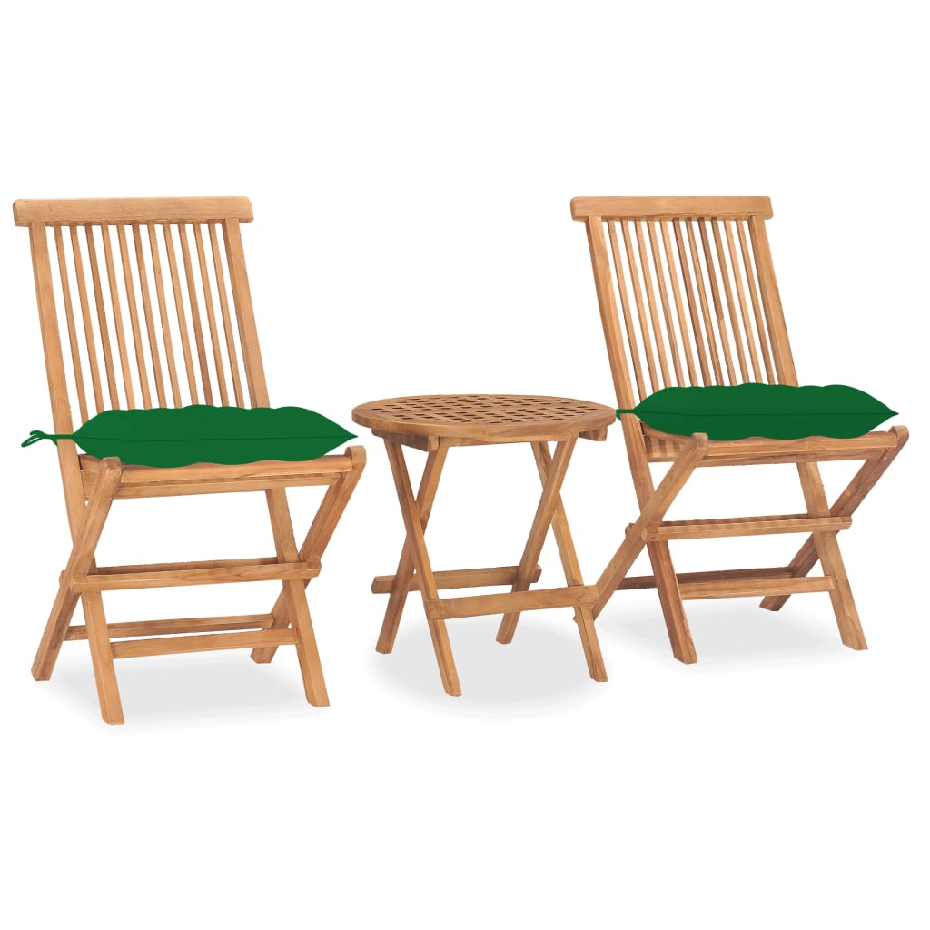 Vetonek Set comedor de jardín plegable 3 piezas madera de teca cojines