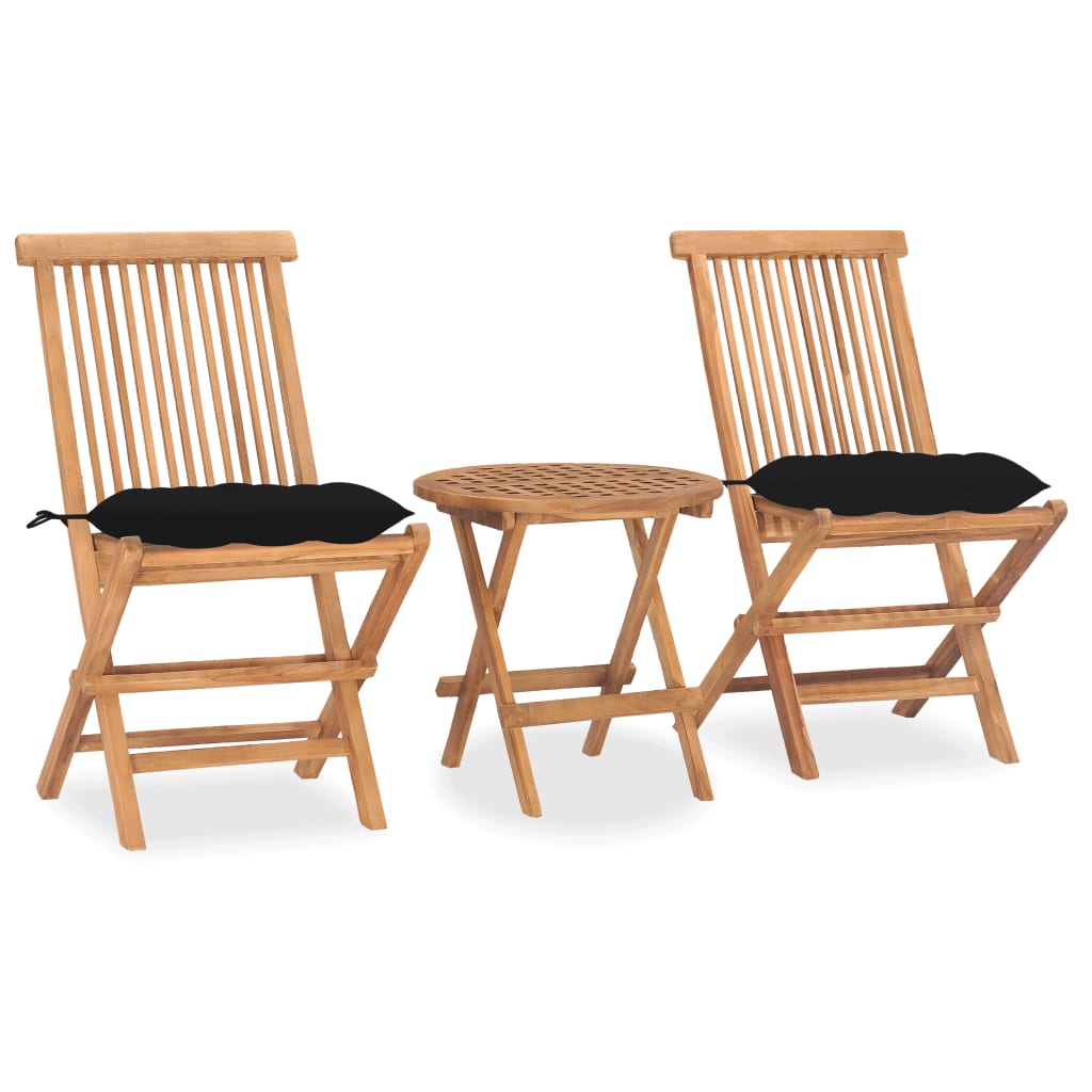 Vetonek Set comedor de jardín plegable 3 piezas madera de teca cojines