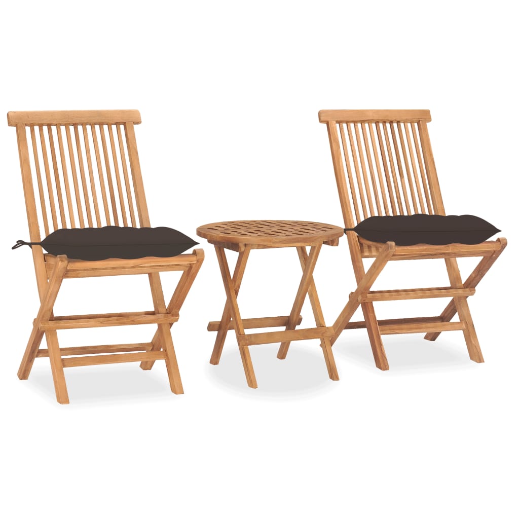 Vetonek Set comedor de jardín plegable 3 piezas madera de teca cojines