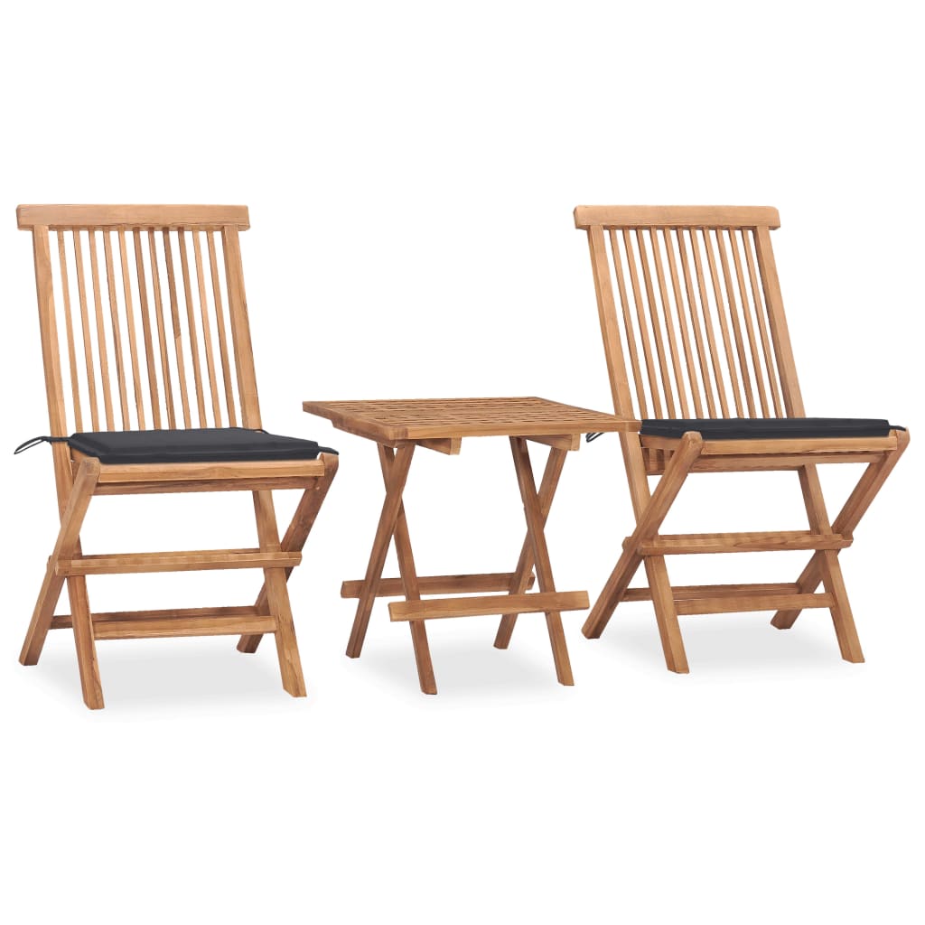 Vetonek Set comedor de jardín plegable 3 piezas madera de teca cojines