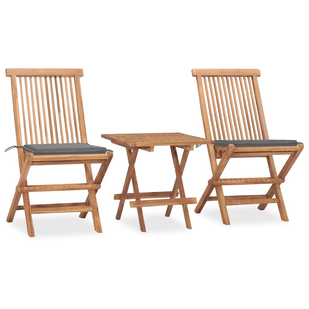 Vetonek Set comedor de jardín plegable 3 piezas madera de teca cojines