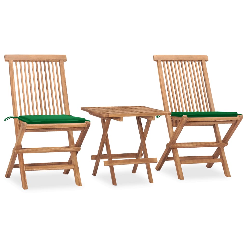 Vetonek Set comedor de jardín plegable 3 piezas madera de teca cojines