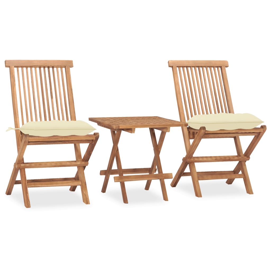 Vetonek Set comedor de jardín plegable 3 piezas madera de teca cojines