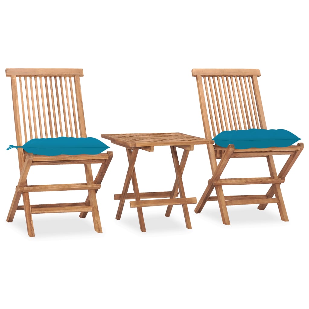 Vetonek Set comedor de jardín plegable 3 piezas madera de teca cojines