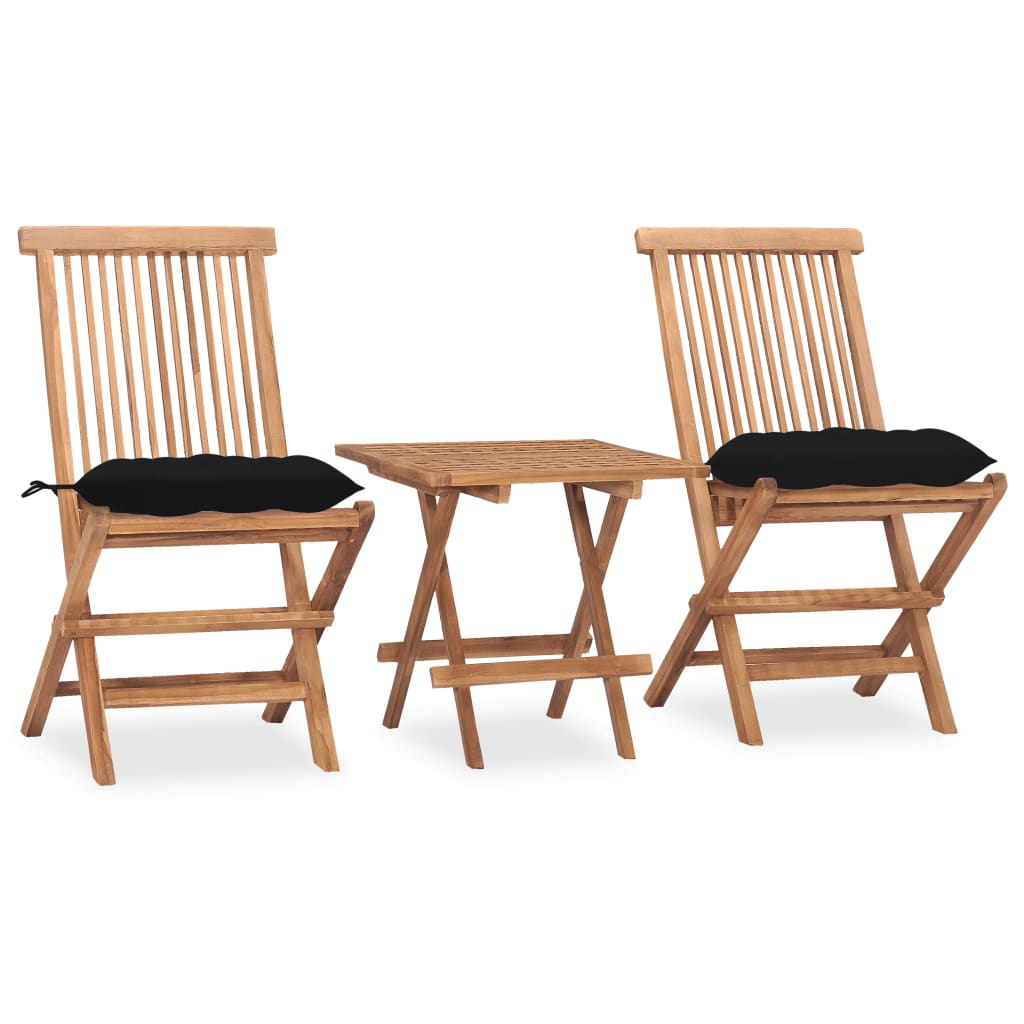 Vetonek Set comedor de jardín plegable 3 piezas madera de teca cojines