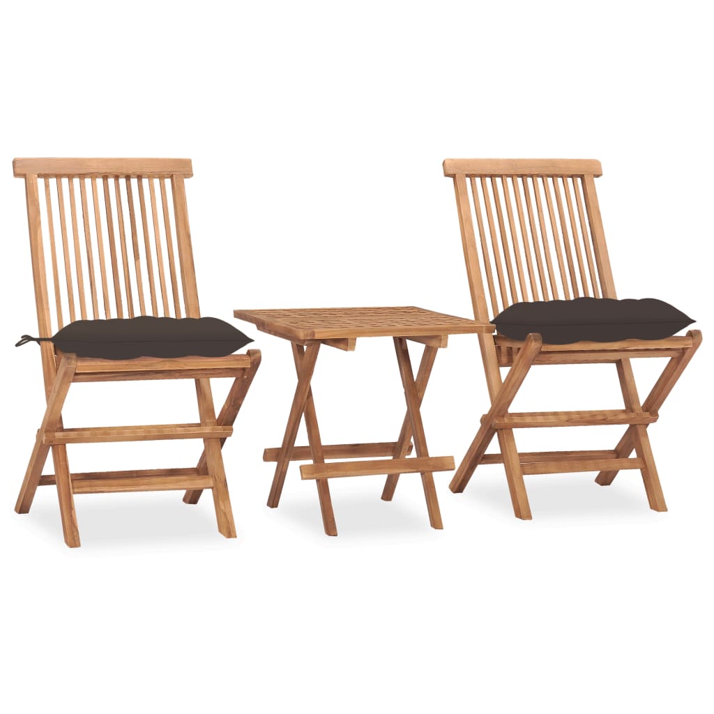 Vetonek Set comedor de jardín plegable 3 piezas madera de teca cojines