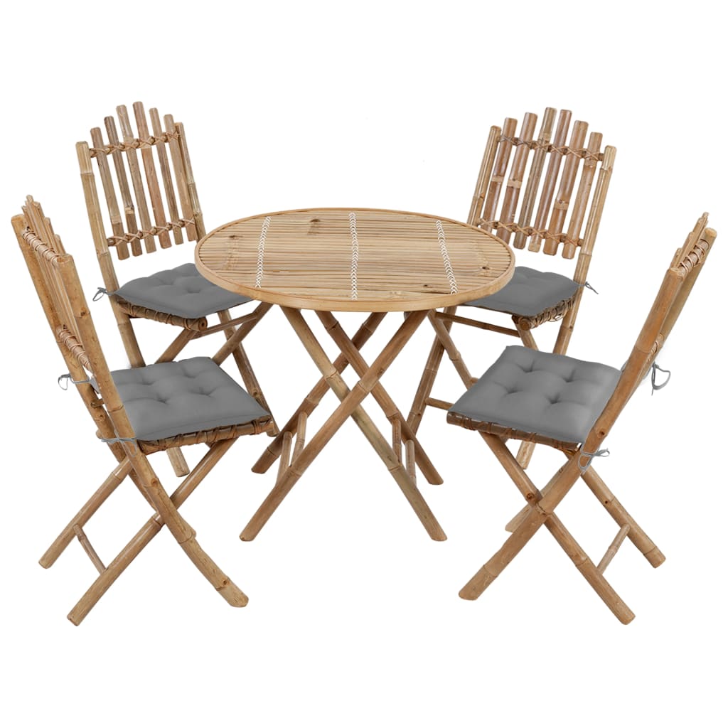 Vetonek Set de comedor de jardín plegable 5 piezas con cojines bambú