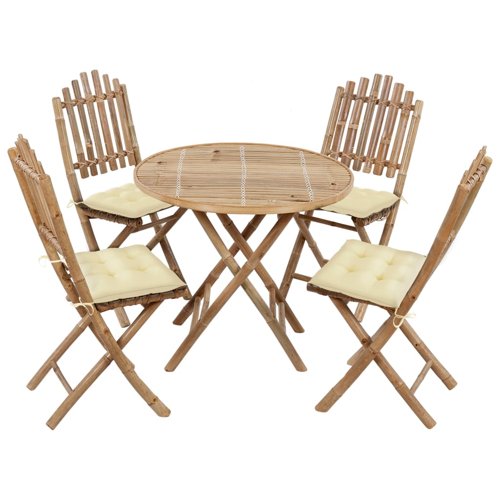 Vetonek Set de comedor de jardín plegable 5 piezas con cojines bambú