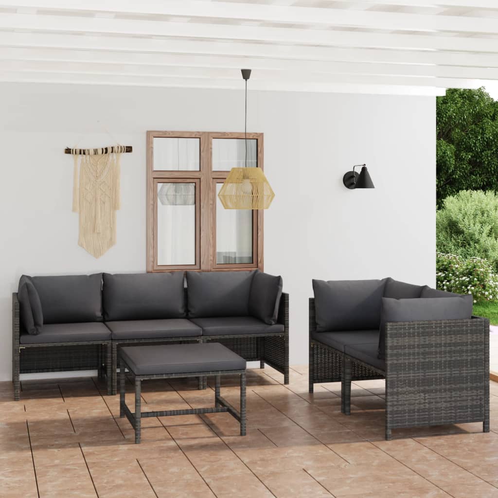 Vetonek Set de muebles de jardín 6 pzas y cojines ratán sintético gris