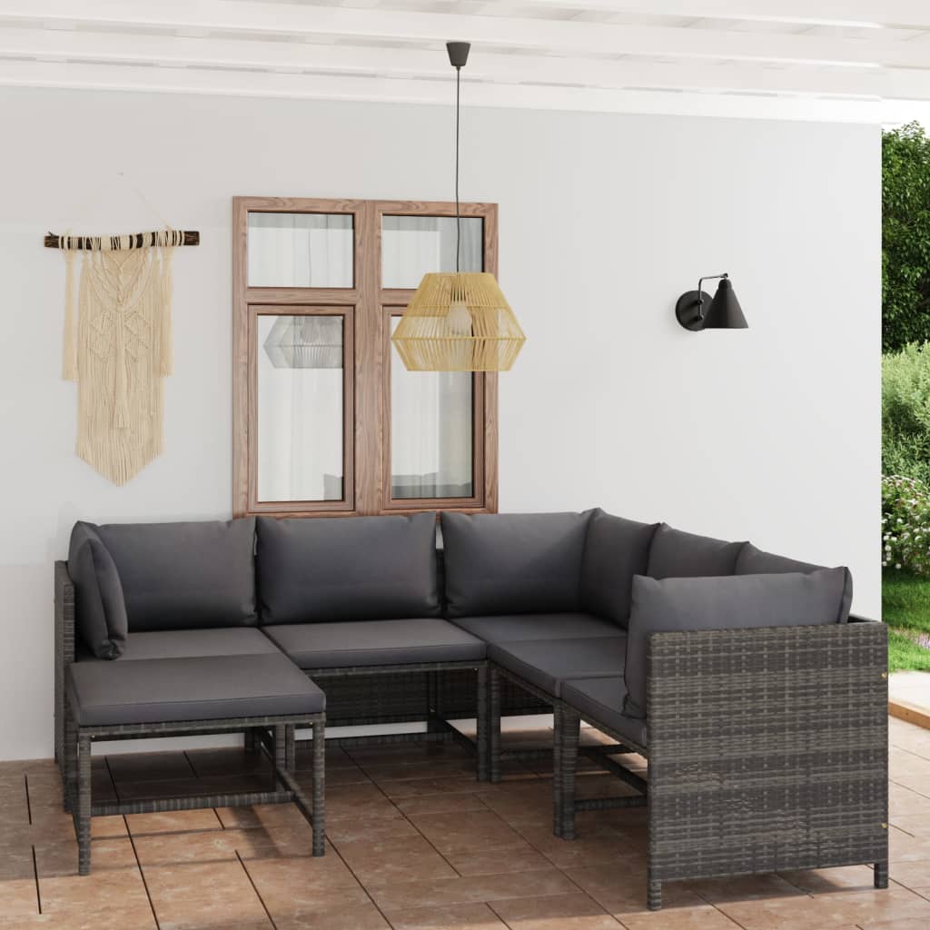 Vetonek Set de muebles de jardín 6 pzas y cojines ratán sintético gris