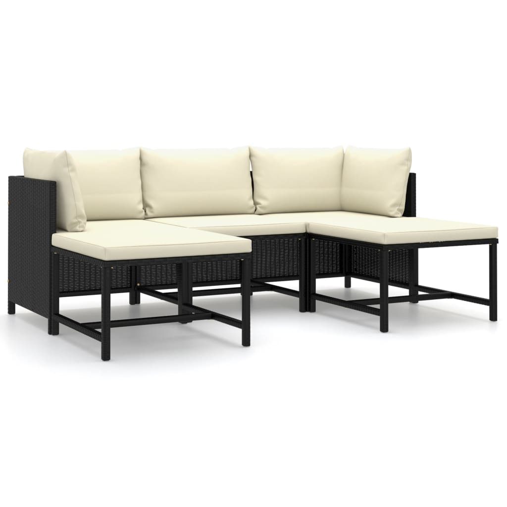 Set de muebles de jardín 5 pzas y cojines ratán sintético negro vidaXL