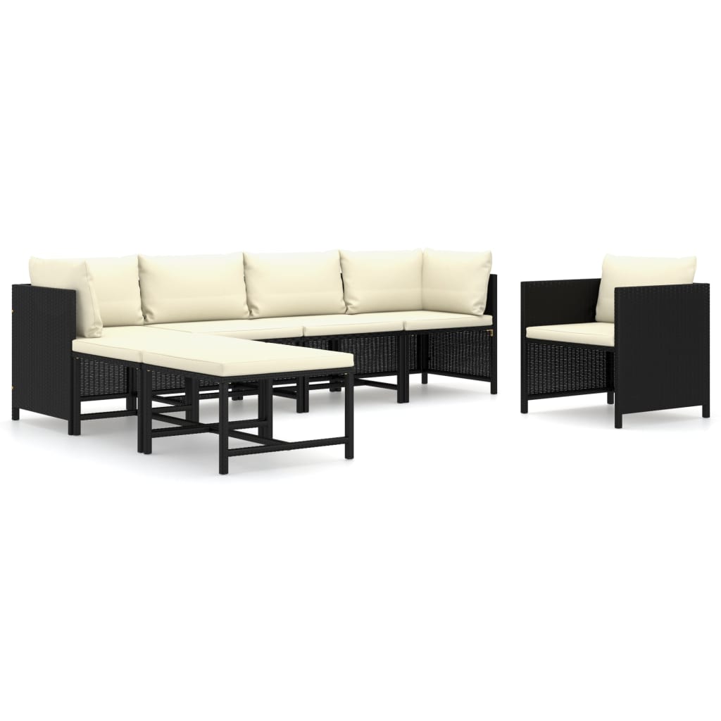 Set de muebles de jardín 7 pzas y cojines ratán sintético negro vidaXL