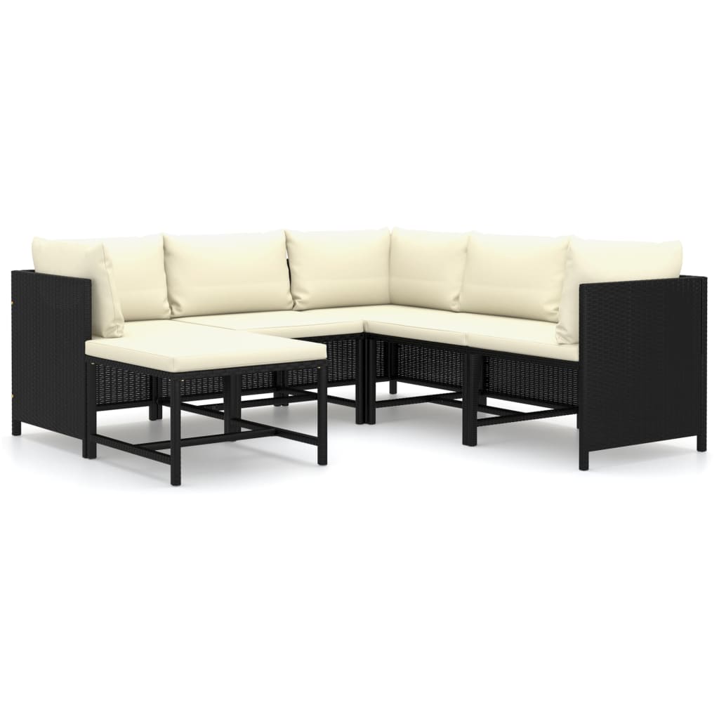 Set de muebles de jardín 6 pzas y cojines ratán sintético negro vidaXL