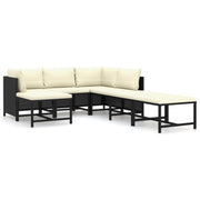 Set de muebles de jardín 7 pzas y cojines ratán sintético negro - Vetonek