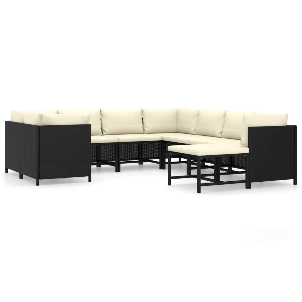 Set de muebles de jardín 9 pzas y cojines ratán sintético negro v7675 Vetonek
