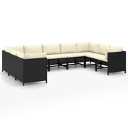 Set de muebles de jardín 9 pzas y cojines ratán sintético negro v7699 Vetonek