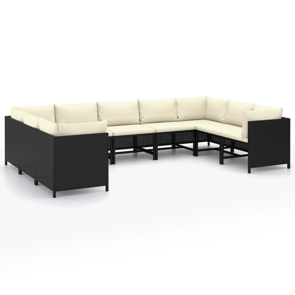 Set de muebles de jardín 9 pzas y cojines ratán sintético negro v7699 Vetonek
