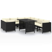 Set de muebles de jardín 9 pzas y cojines ratán sintético negro v7743 Vetonek