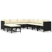 Set de muebles de jardín 9 pzas y cojines ratán sintético negro v7750 Vetonek