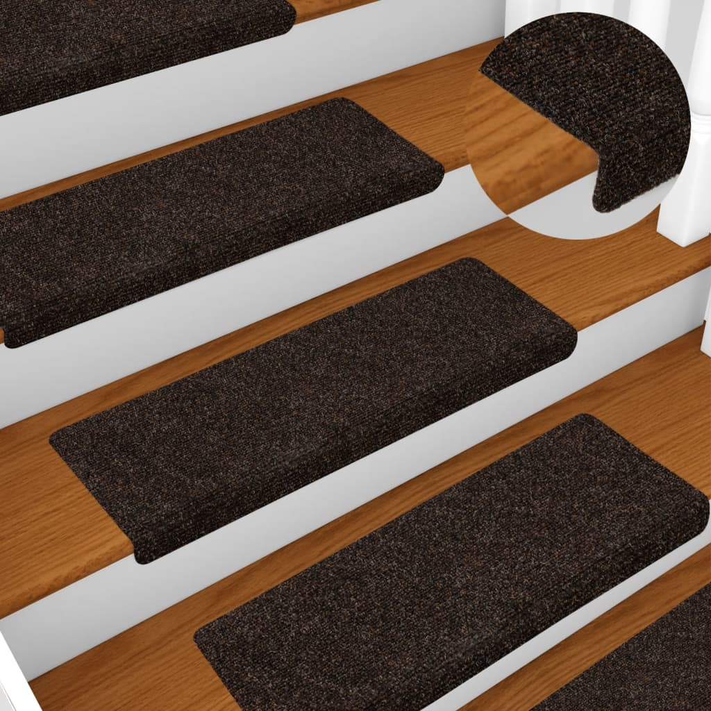 Vetonek Alfombrilla de escaleras 15 uds tela punzonada marrón 65x21x4cm