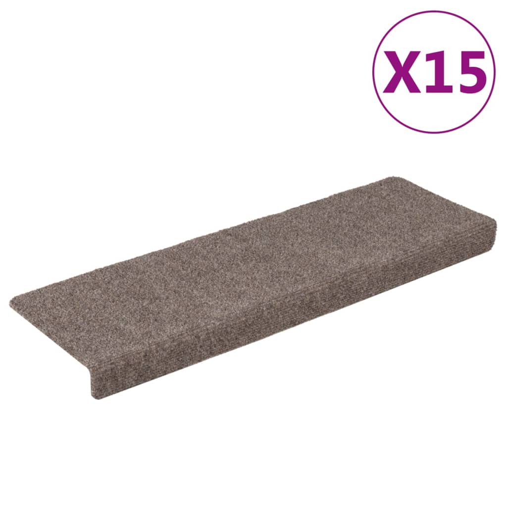 Alfombrilla de escalera 15 uds tela punzonada crema 65x21x4 cm