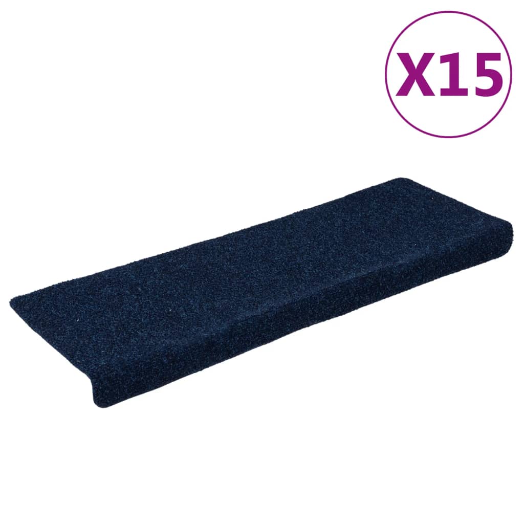 Alfombrilla de escaleras 15 uds tela punzonada azul 65x21x4 cm