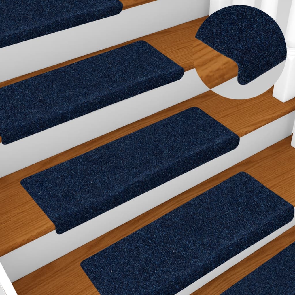 Vetonek Alfombrilla de escaleras 15 uds tela punzonada azul 65x21x4 cm