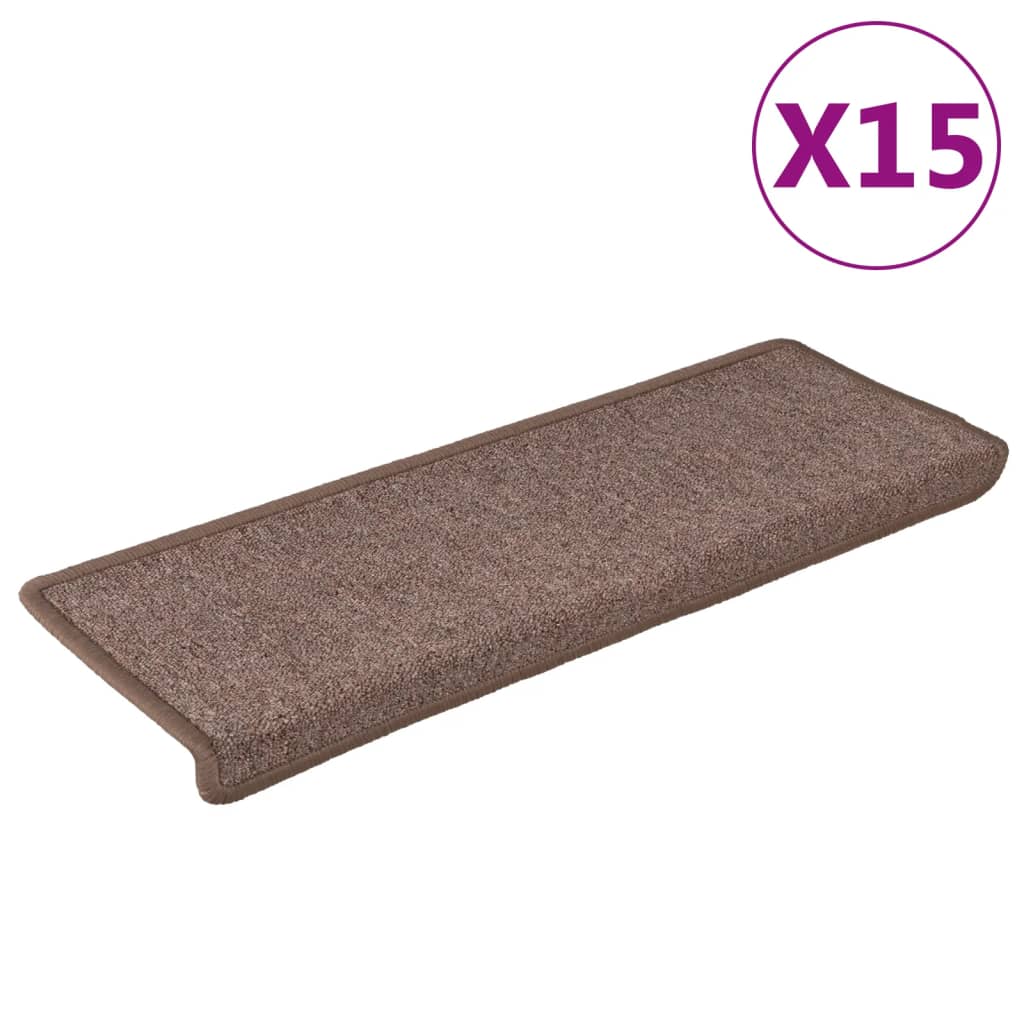 Carpetes de rolo de escada 15 unidades marrom 65x21x4 cm