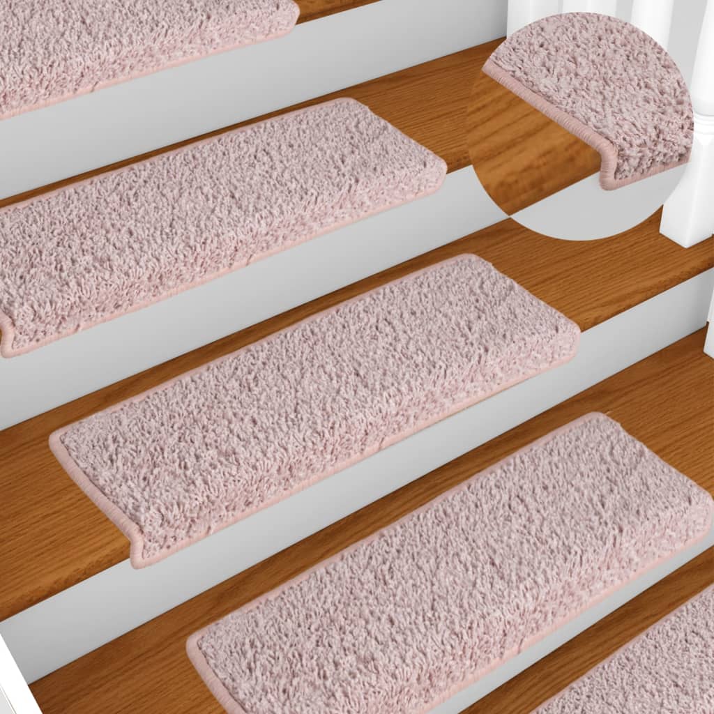 Vetonek Alfombras de peldaños de escalera 15uds blanco y rosa 65x21x4cm